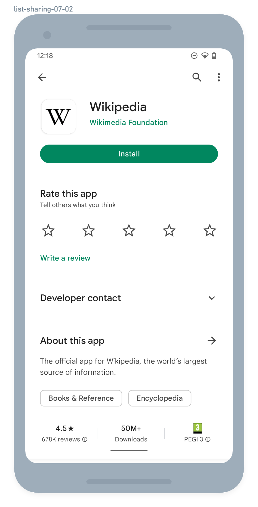 This is the Android Wikipedia App download page on Google Play Store.