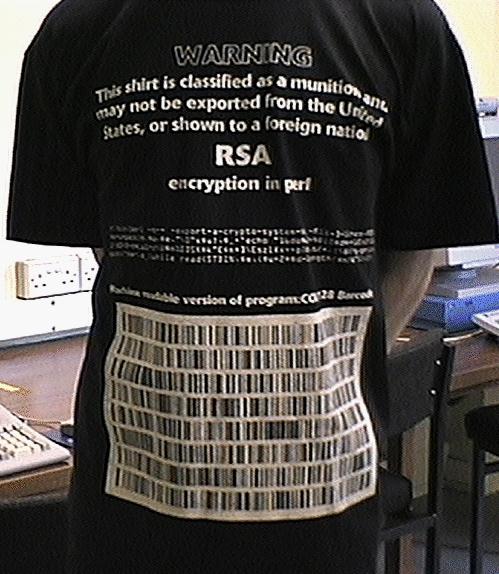 Export-restricted encryption code printed on T-shirt as a protest against US encryption export restrictions.
